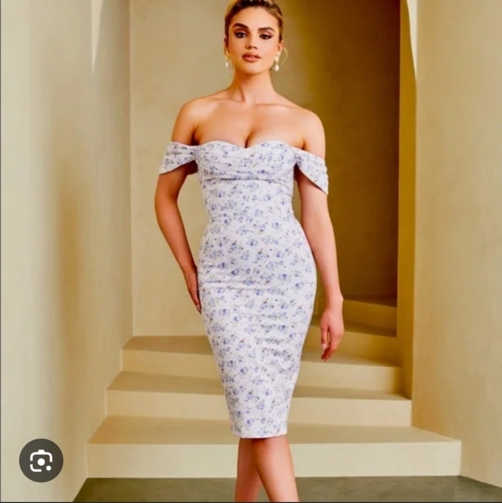 Lavish Alice Womens Retro Pinup Girl Off The Shoulder White Floral Dress. Sz 12